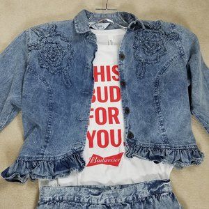 80's Acid Wash Crop Jacket & Maxi Skirt Set  8 10